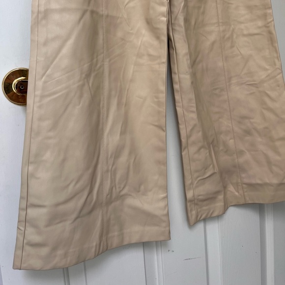 NWOT ZARA Ecru Wide Leg High Waist Vegan Leather Trouser Pant M - Picture 6 of 16